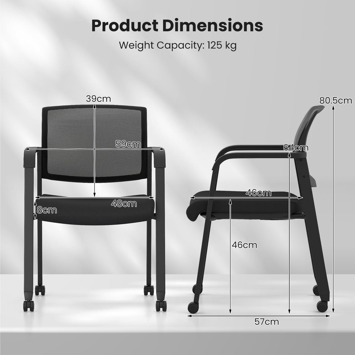 Set of 2 Stackable Conference Room Chairs with Wheels for Home Office-Black