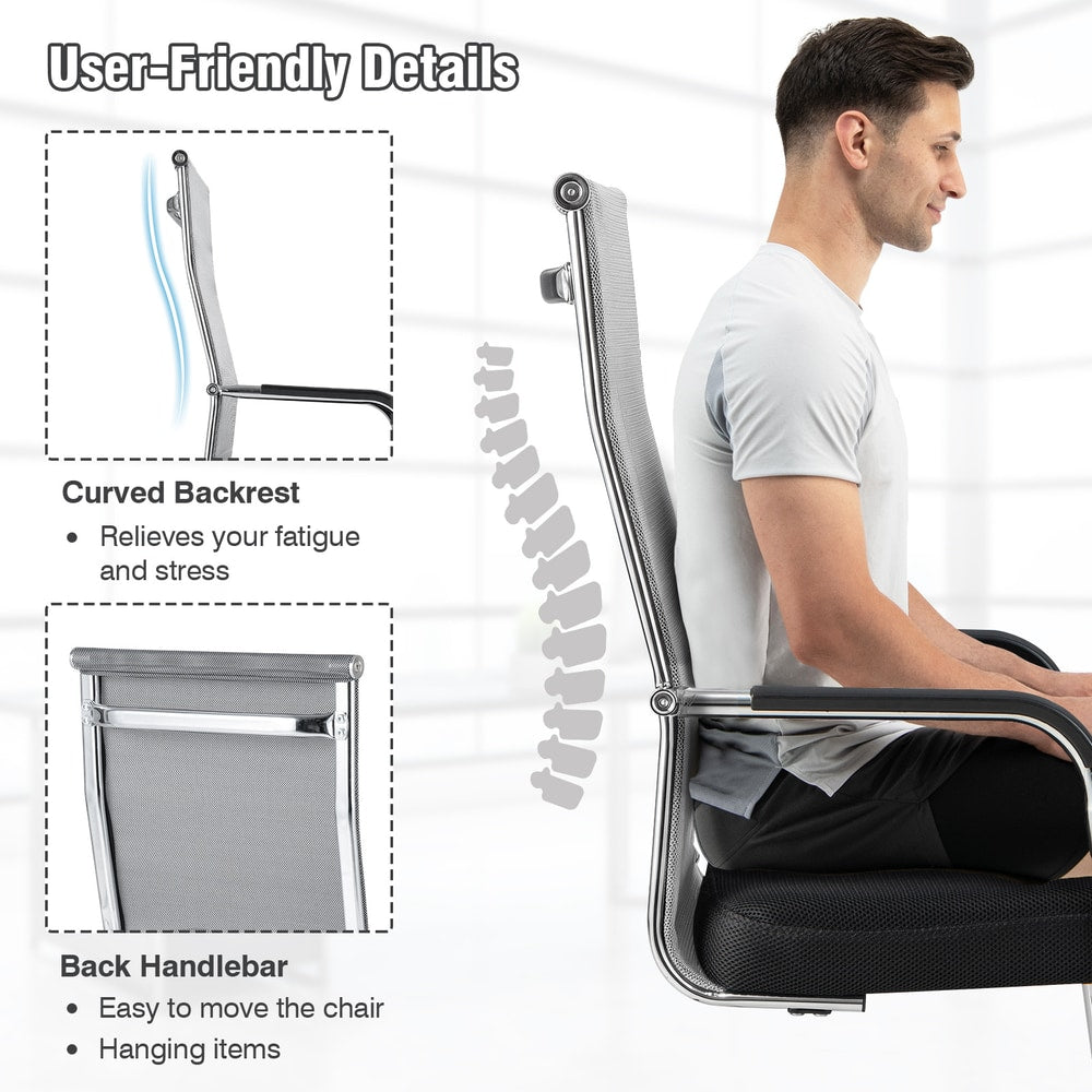 User-friendly details of the office guest chair including curved backrest and handle