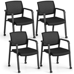 Set of 4 Stackable Conference Room Chairs with Wheels for Home Office-Black