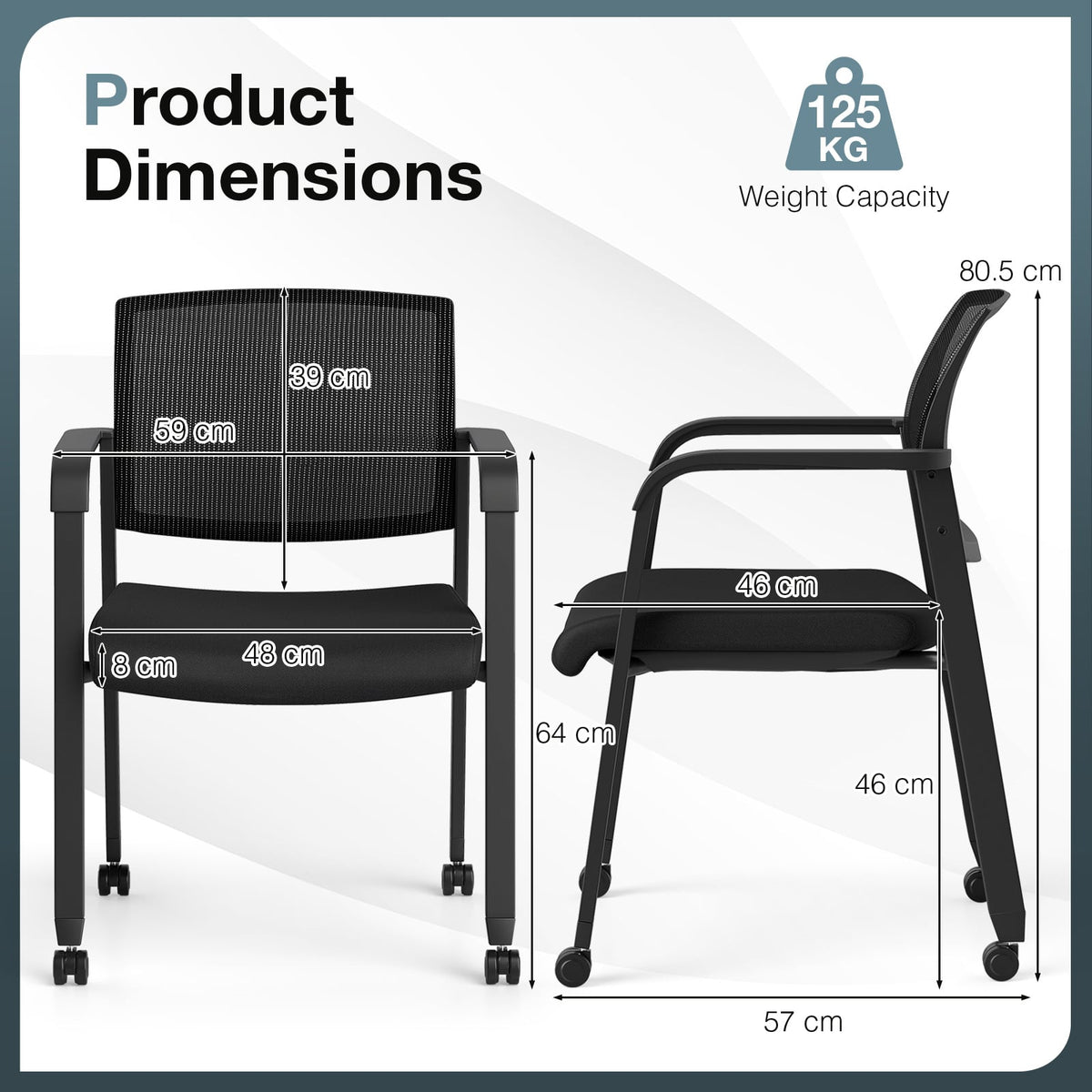 Set of 4 Stackable Conference Room Chairs with Wheels for Home Office-Black