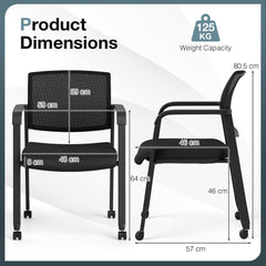Set of 4 Stackable Conference Room Chairs with Wheels for Home Office-Black