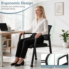 Set of 4 Stackable Conference Room Chairs with Wheels for Home Office-Black