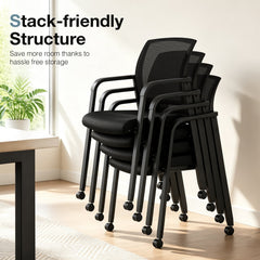 Set of 4 Stackable Conference Room Chairs with Wheels for Home Office-Black