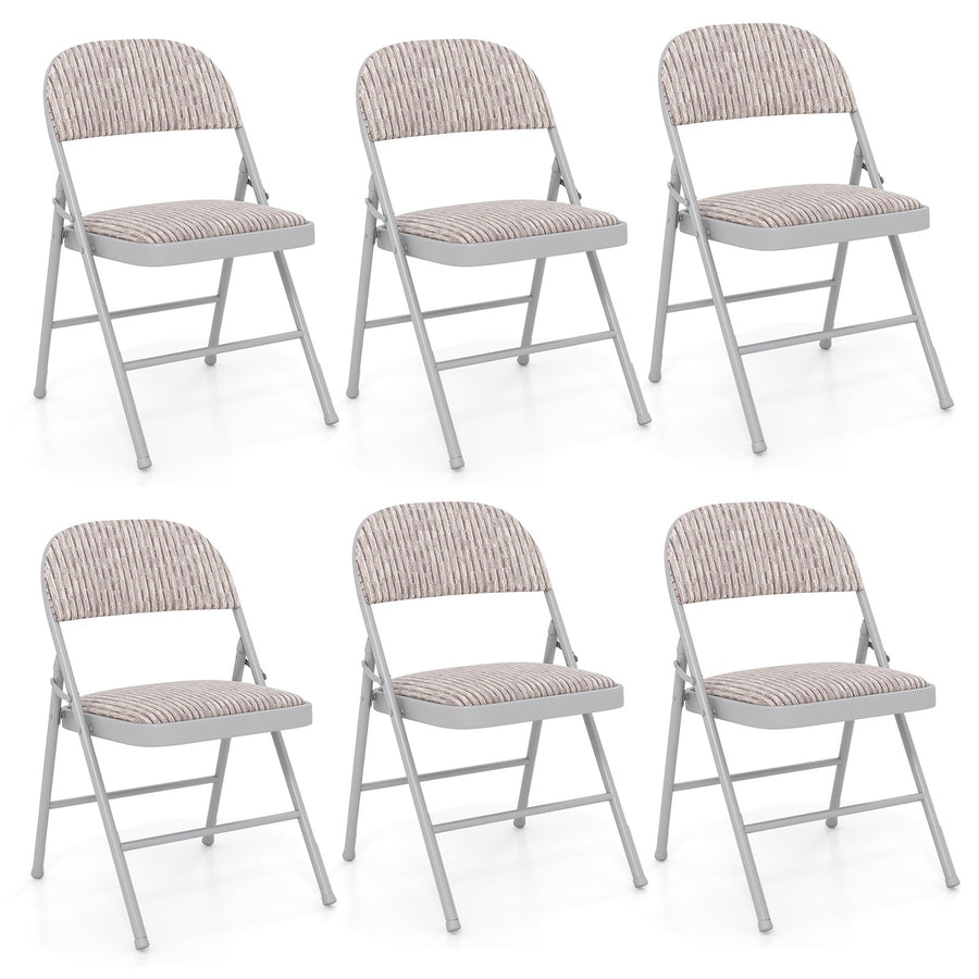 Set of 6 Folding Padded Party PVC Leather Stackable Chairs-Beige