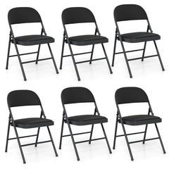 Set of 6 Folding Padded Party PVC Leather Stackable Chairs-Black