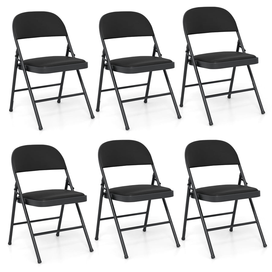 Set of 6 Folding Padded Party PVC Leather Stackable Chairs-Black