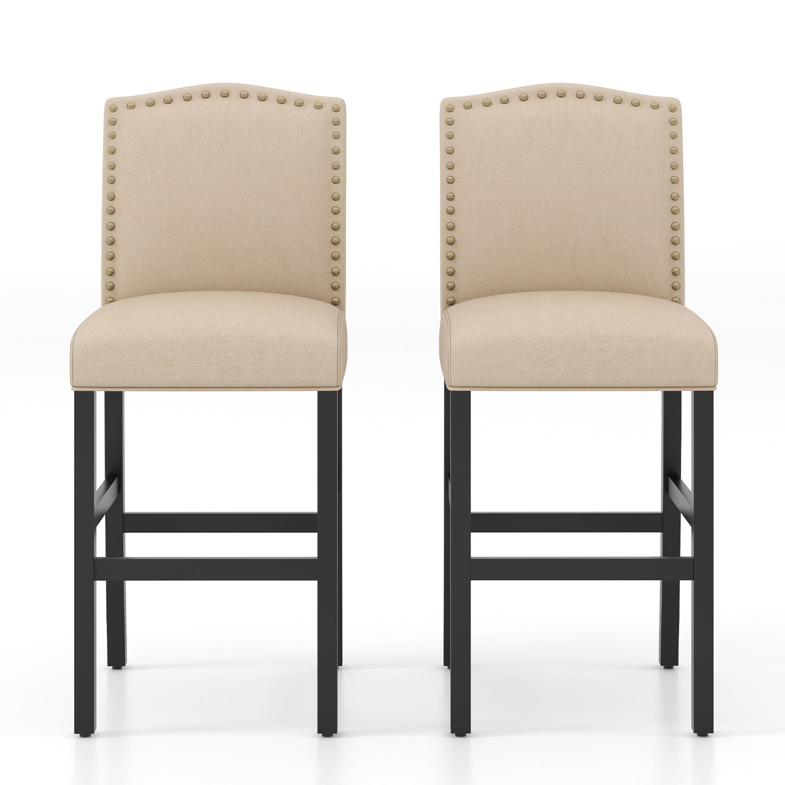 Set of 2 Bar Chair with Rubber Wood Legs for Home and Pub-Beige