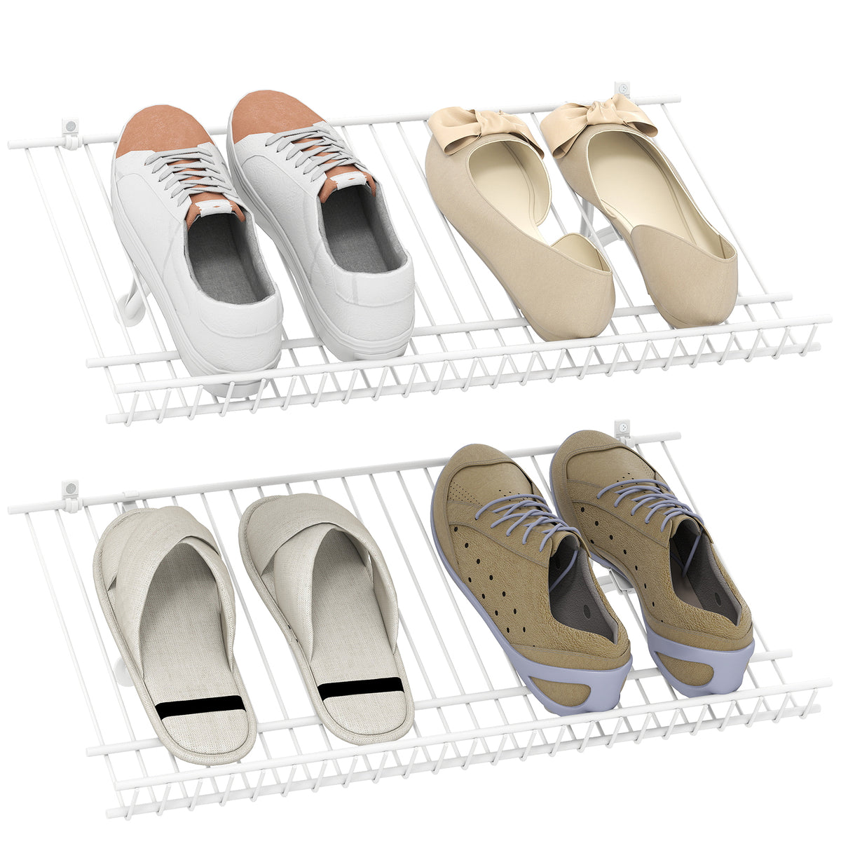 24" Closet Shelves Wall Mounted Metal Wire Shoe Racks Set of 2