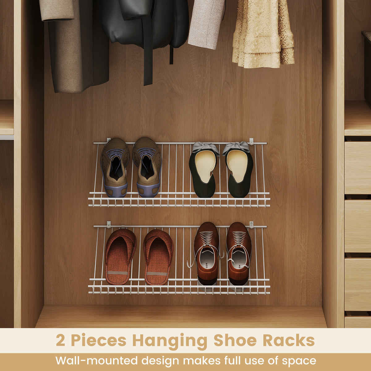24" Closet Shelves Wall Mounted Metal Wire Shoe Racks Set of 2