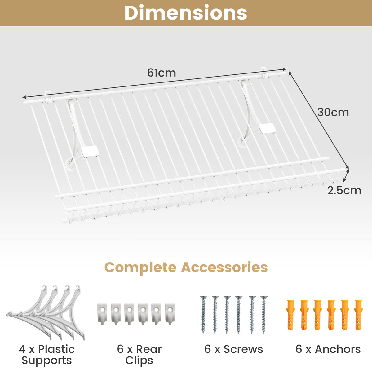 24" Closet Shelves Wall Mounted Metal Wire Shoe Racks Set of 2