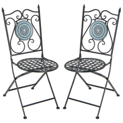 Mosaic Chairs Set of 2 Patio Metal Folding Chair with Decorative Backrest