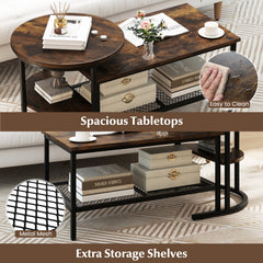 Set of 2 Nesting Coffee Table with Extra Storage Shelf-Coffee