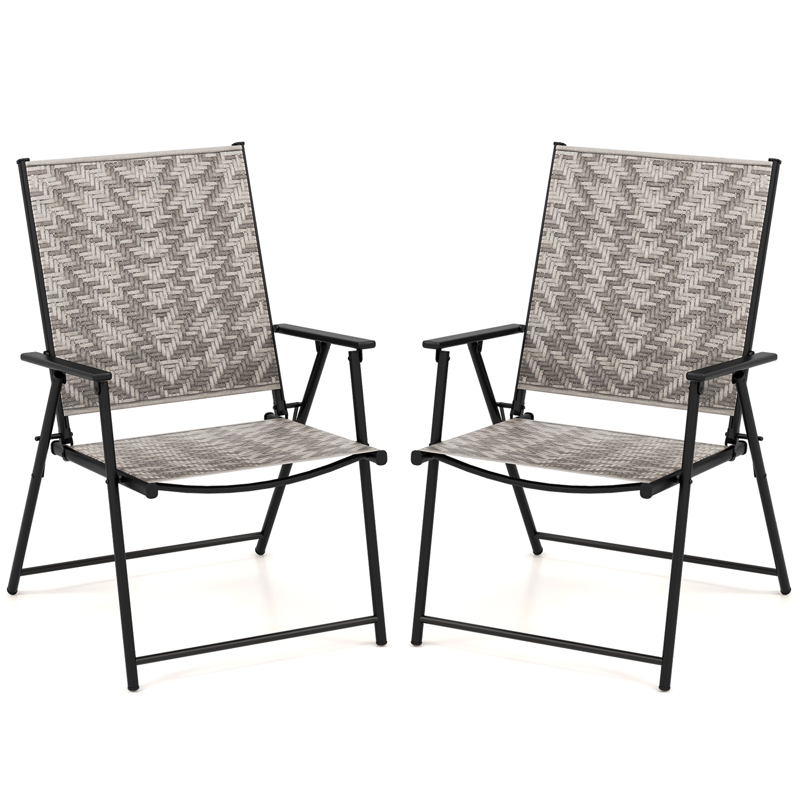 Set of 2 Patio Folding Chairs with Armrests-Grey