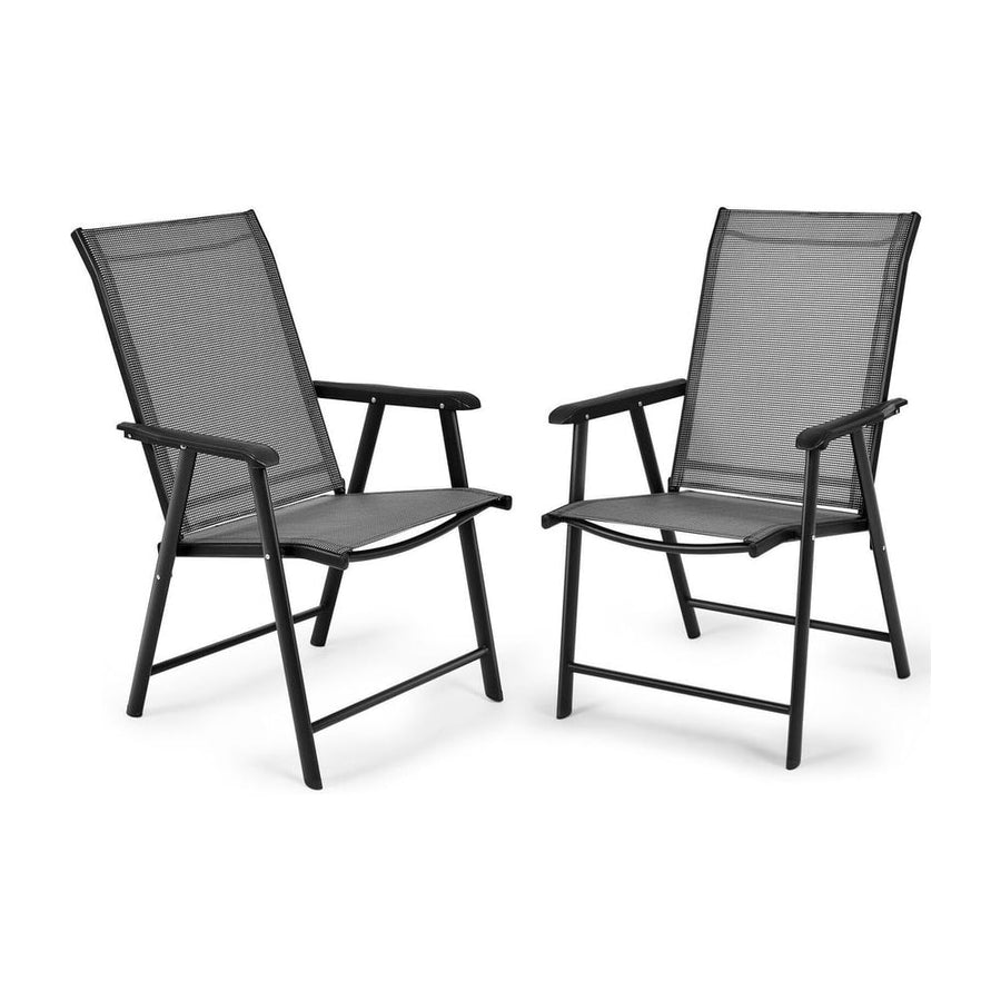 Set of 2 Folding Outdoor Dining Chairs with Ergonomic Armrests-Grey