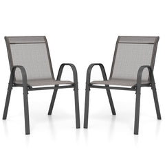 Set of 2 Patio Stackable Metal Dining Chairs with Armrests-Grey