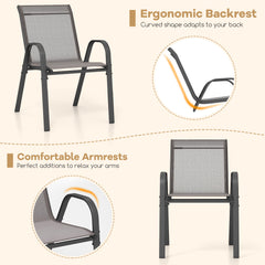 Set of 2 Patio Stackable Metal Dining Chairs with Armrests-Grey