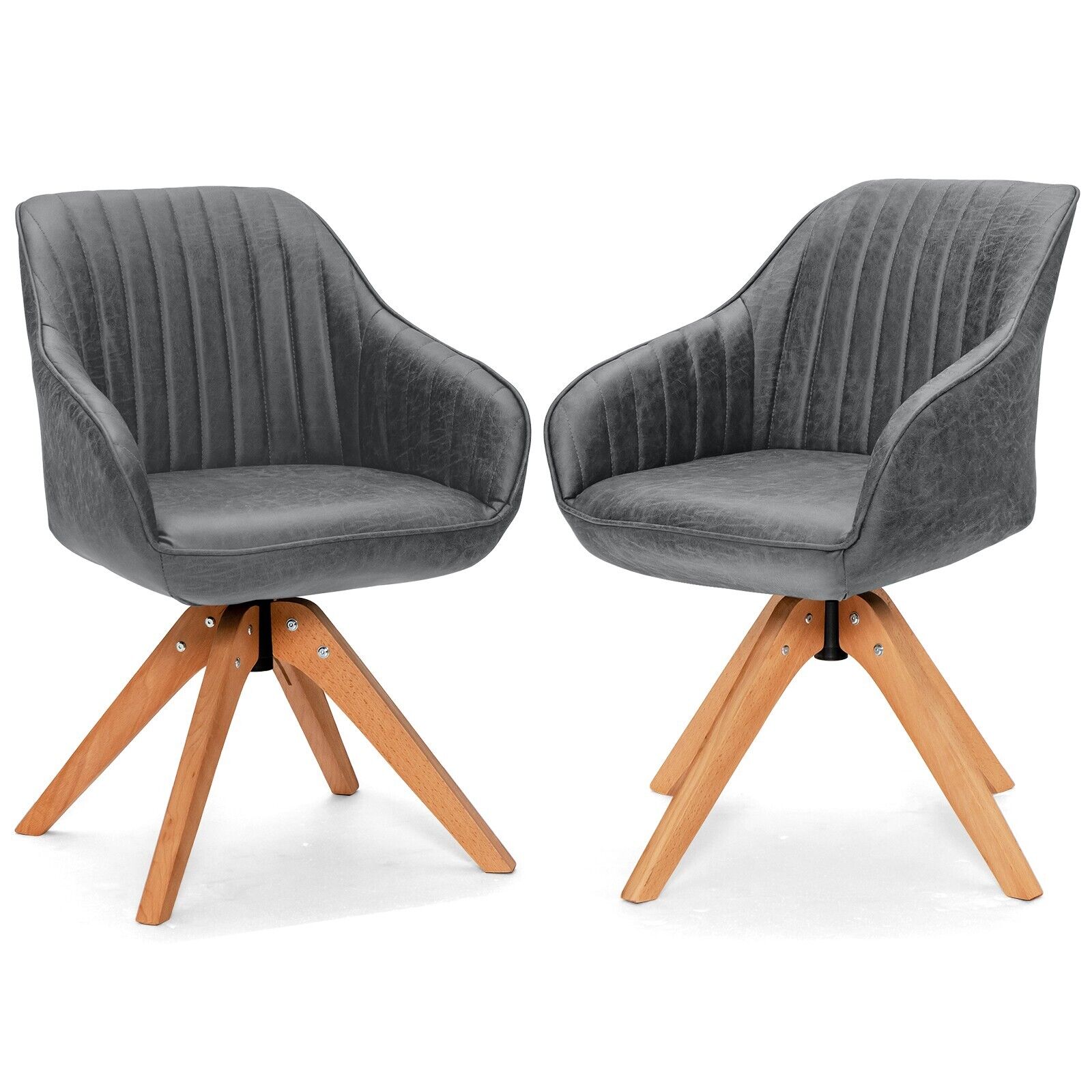 Set of 2 360¬∞ Swivel Accent Chair with Solid Wood Legs-Grey