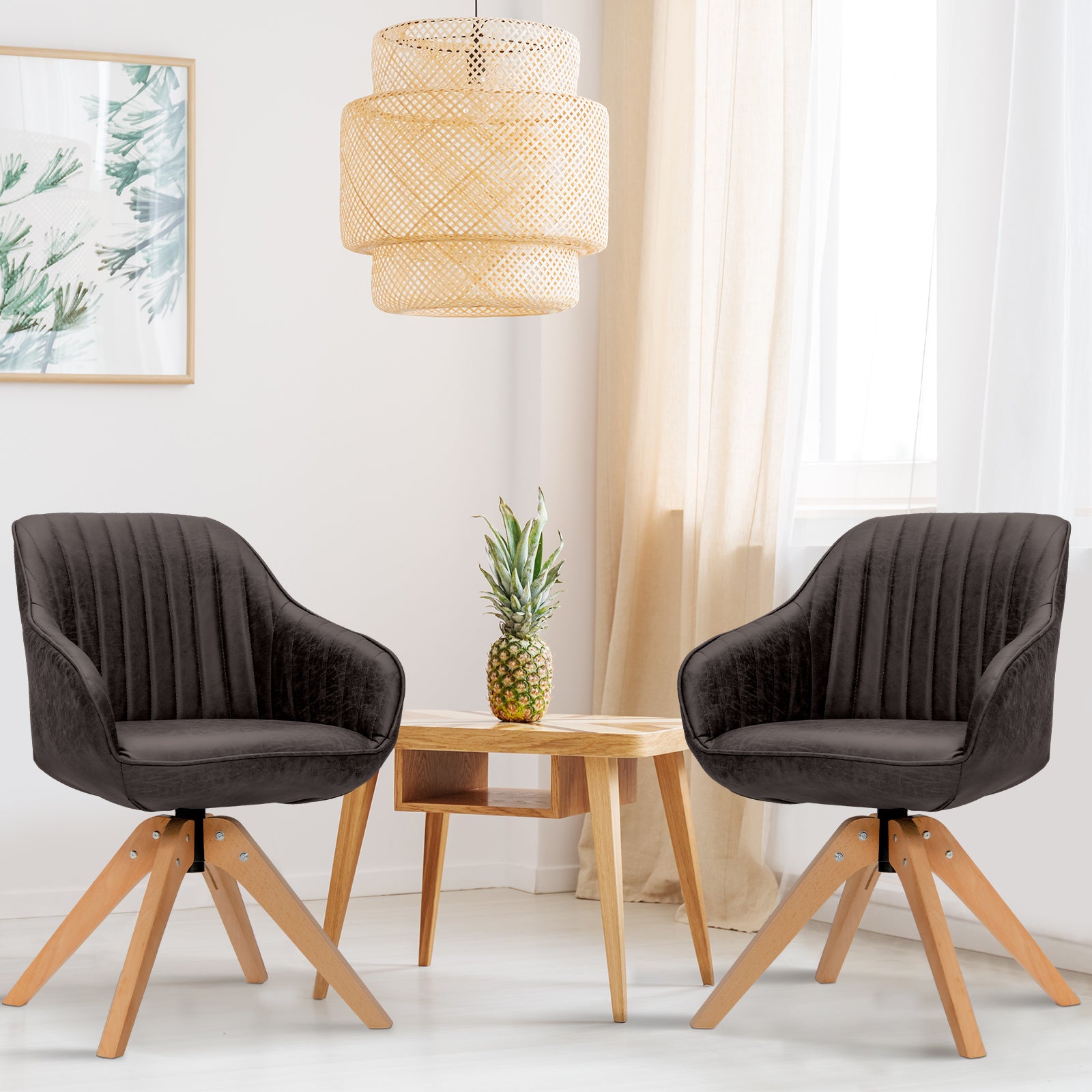 Set of 2 360¬∞ Swivel Accent Chair with Solid Wood Legs-Coffee
