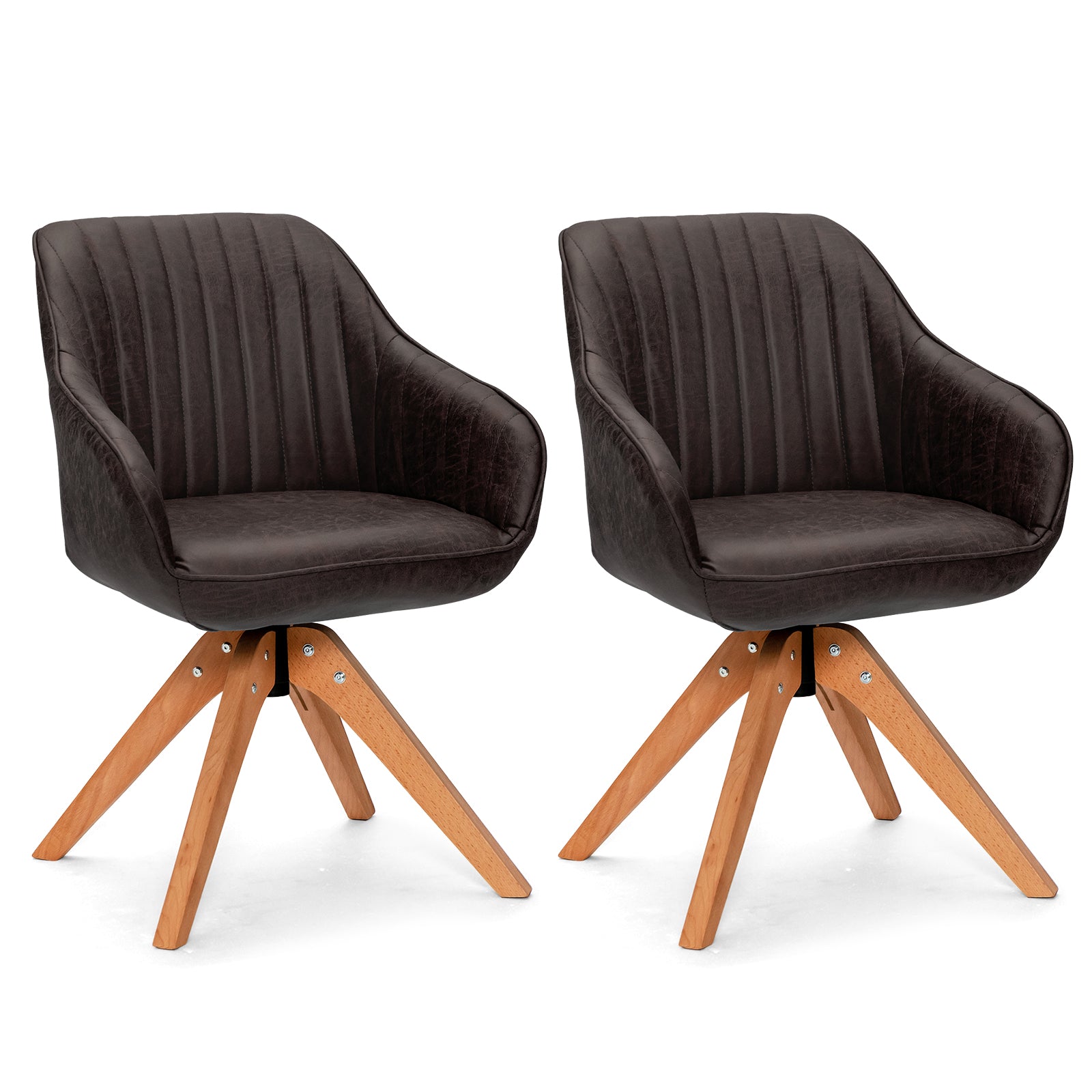 Set of 2 360¬∞ Swivel Accent Chair with Solid Wood Legs-Coffee