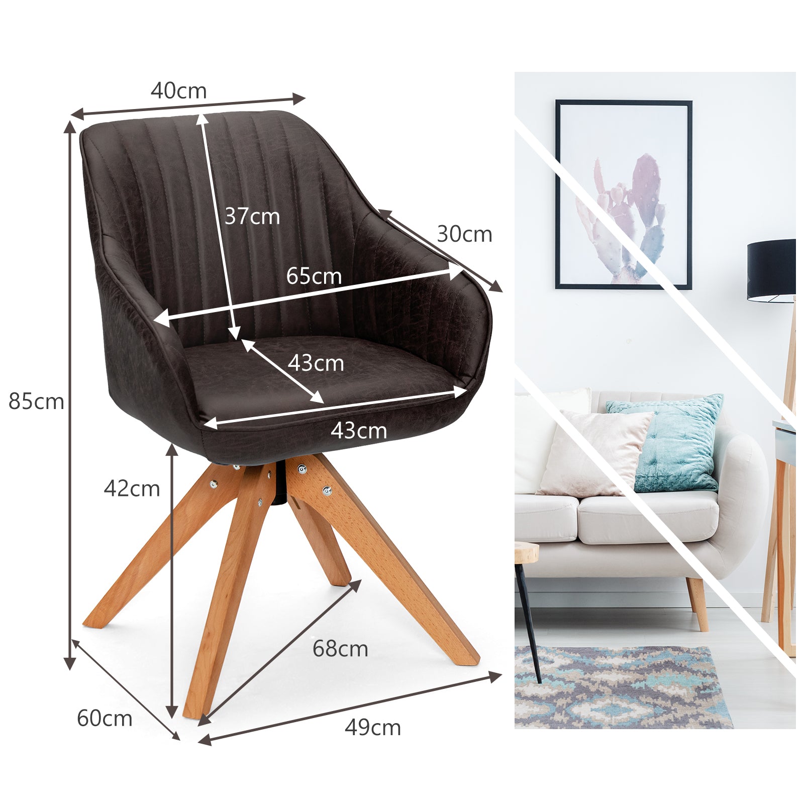 Set of 2 360¬∞ Swivel Accent Chair with Solid Wood Legs-Coffee