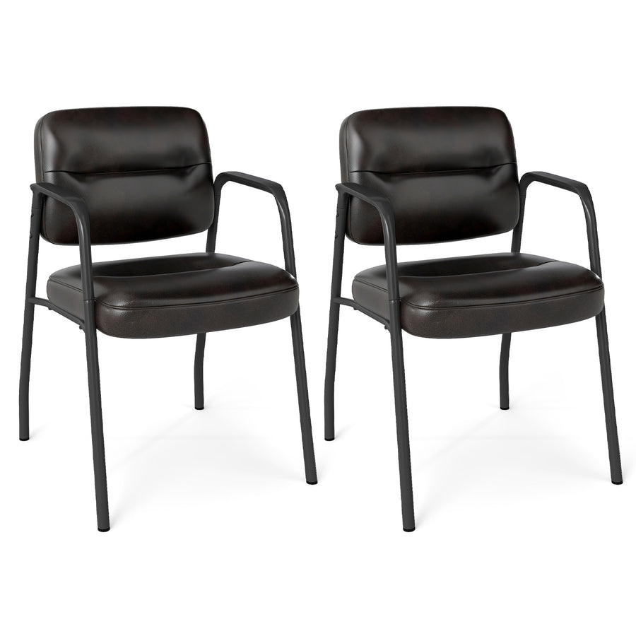 Set of 2 Waiting Room Chairs with Integrated Armrests No Wheels-Brown