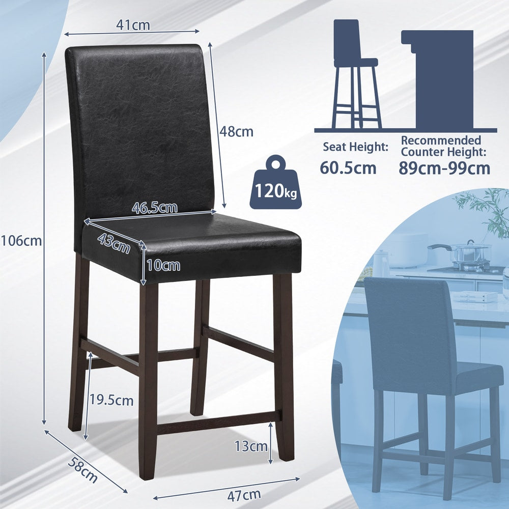 The bar stools shown with technical measurements and recommended counter height details