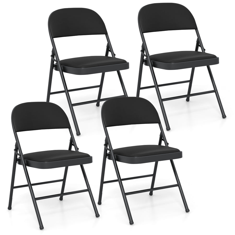 Set of 4 Folding Padded Party PVC Leather Stackable Chairs-Black