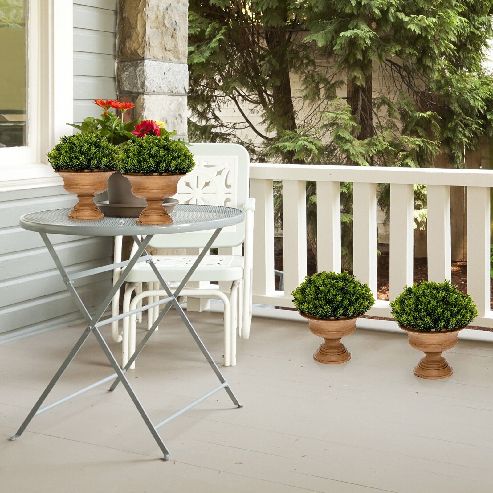 4 Pieces Mini Faux Pine Cone Tree Set with Pots-Green