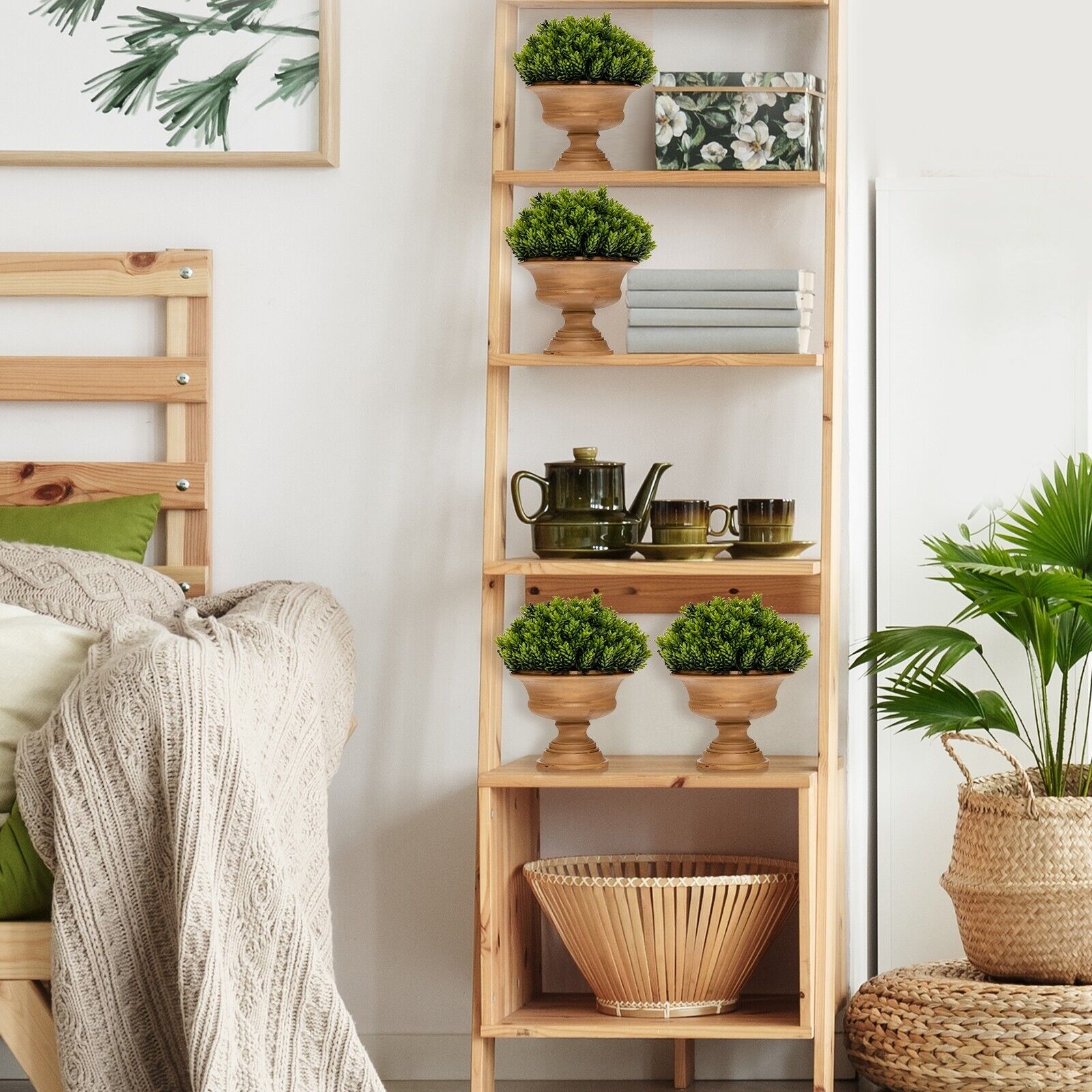 4 Pieces Mini Faux Pine Cone Tree Set with Pots-Green