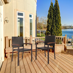 Set of 4 Outdoor PE Wicker Stackable Chairs Patio Dining Chairs