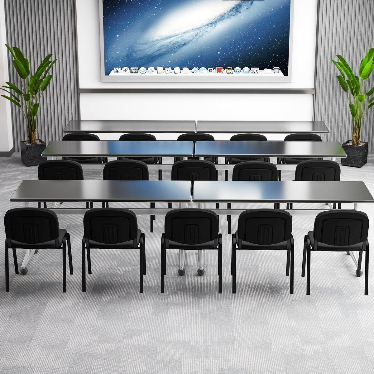 Set of 5 Stackable Reception Guest Chairs with Waterfall Seat and Metal Frame-Black