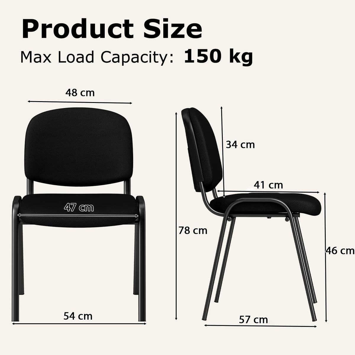 Set of 5 Stackable Reception Guest Chairs with Waterfall Seat and Metal Frame-Black