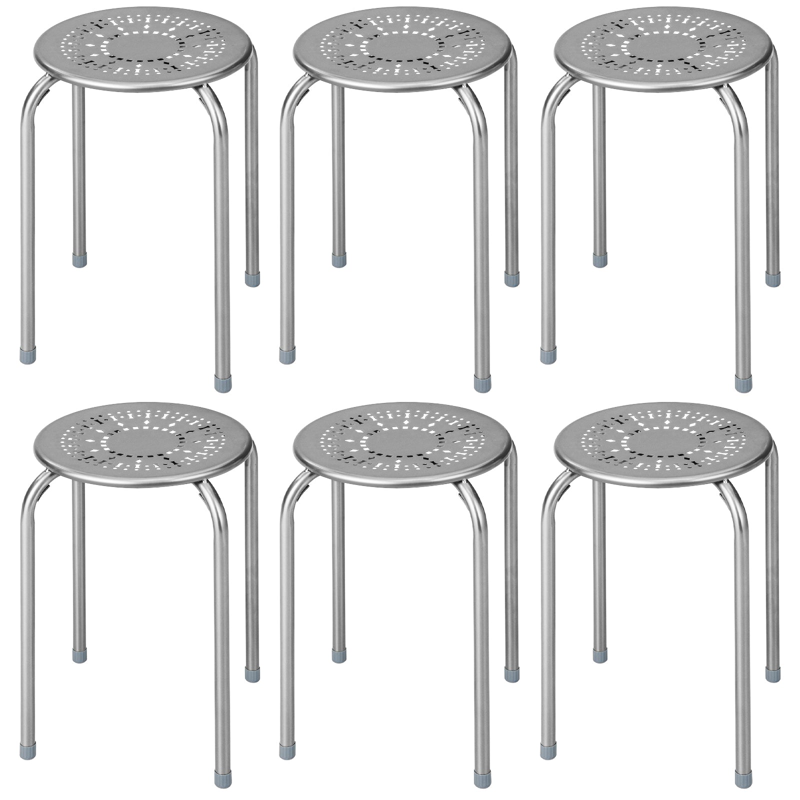 Set of 6 Round Metal Stools Support up to 120kg-Grey