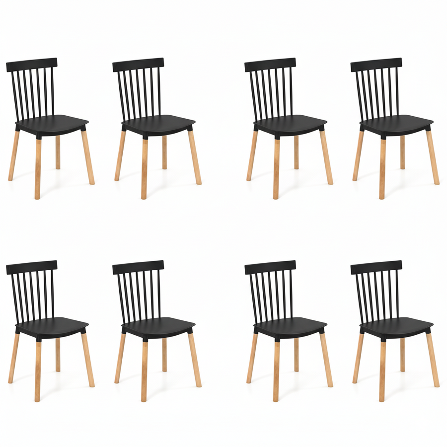 Set of 8 Windsor Dining Chairs with Spindle Backs and Curved Seats