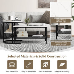 Set of 2 Nesting Coffee Table with Extra Storage Shelf-Black