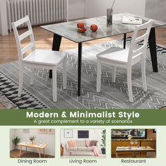 Set of 4 Dining Chairs with Back Armless Chairs with Solid Rubber Wood Legs-White