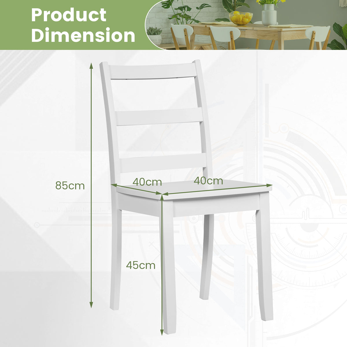 Set of 4 Dining Chairs with Back Armless Chairs with Solid Rubber Wood Legs-White