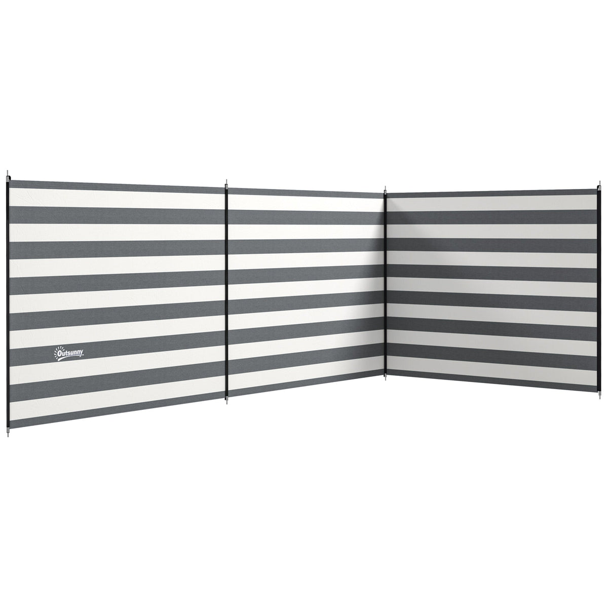 Outsunny 4 Pole Camping Windbreaks, Beach Wind Shield Shelter with Carry Bag and Steel Poles, Outdoor Caravan Privacy Shield, 540cm x 150cm, Grey and White