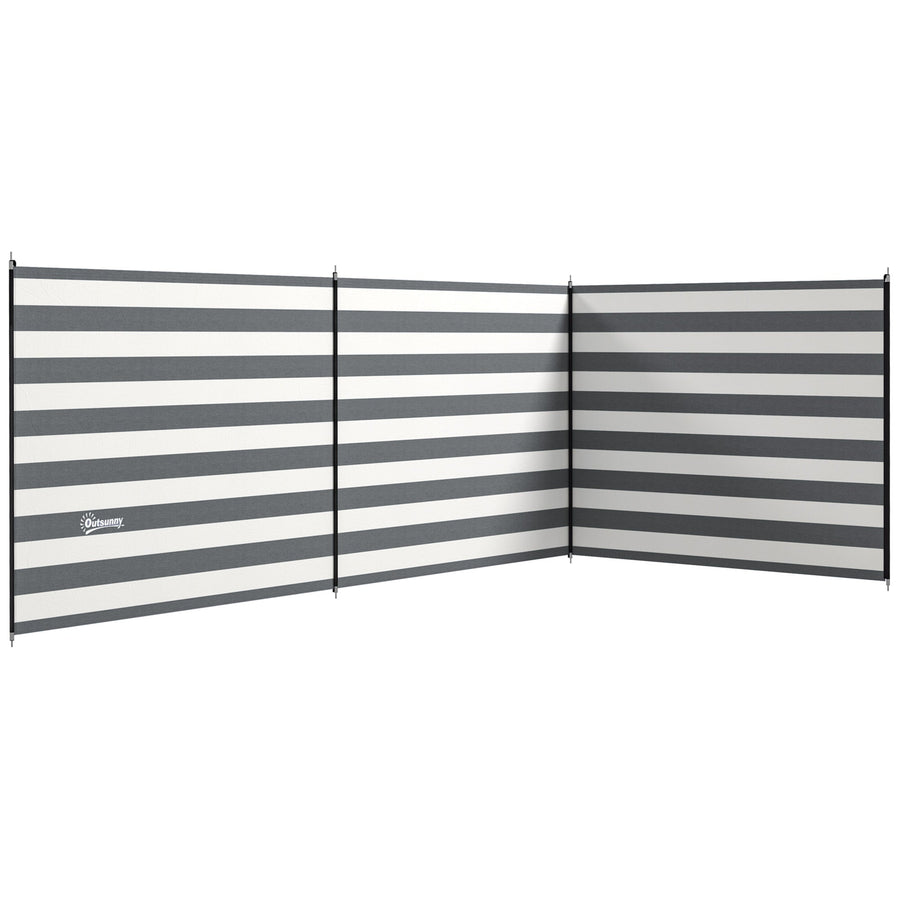 Outsunny 4 Pole Camping Windbreaks, Beach Wind Shield Shelter with Carry Bag and Steel Poles, Outdoor Caravan Privacy Shield, 540cm x 150cm, Grey and White