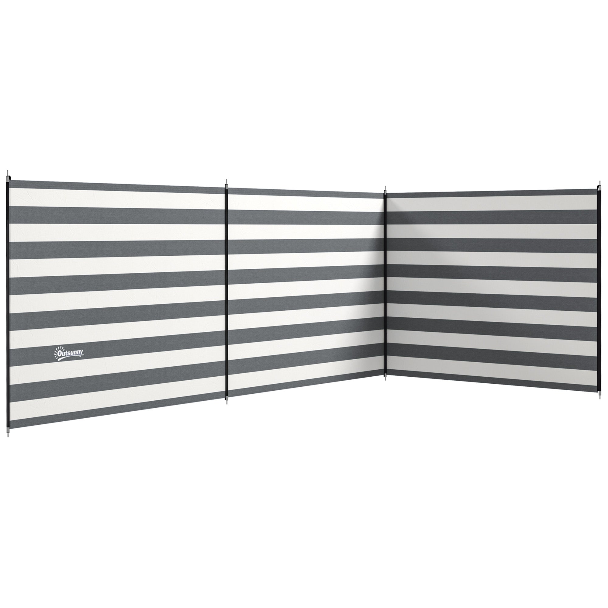 Outsunny 4 Pole Camping Windbreaks, Beach Wind Shield Shelter with Carry Bag and Steel Poles, Outdoor Caravan Privacy Shield, 540cm x 150cm, Grey and White