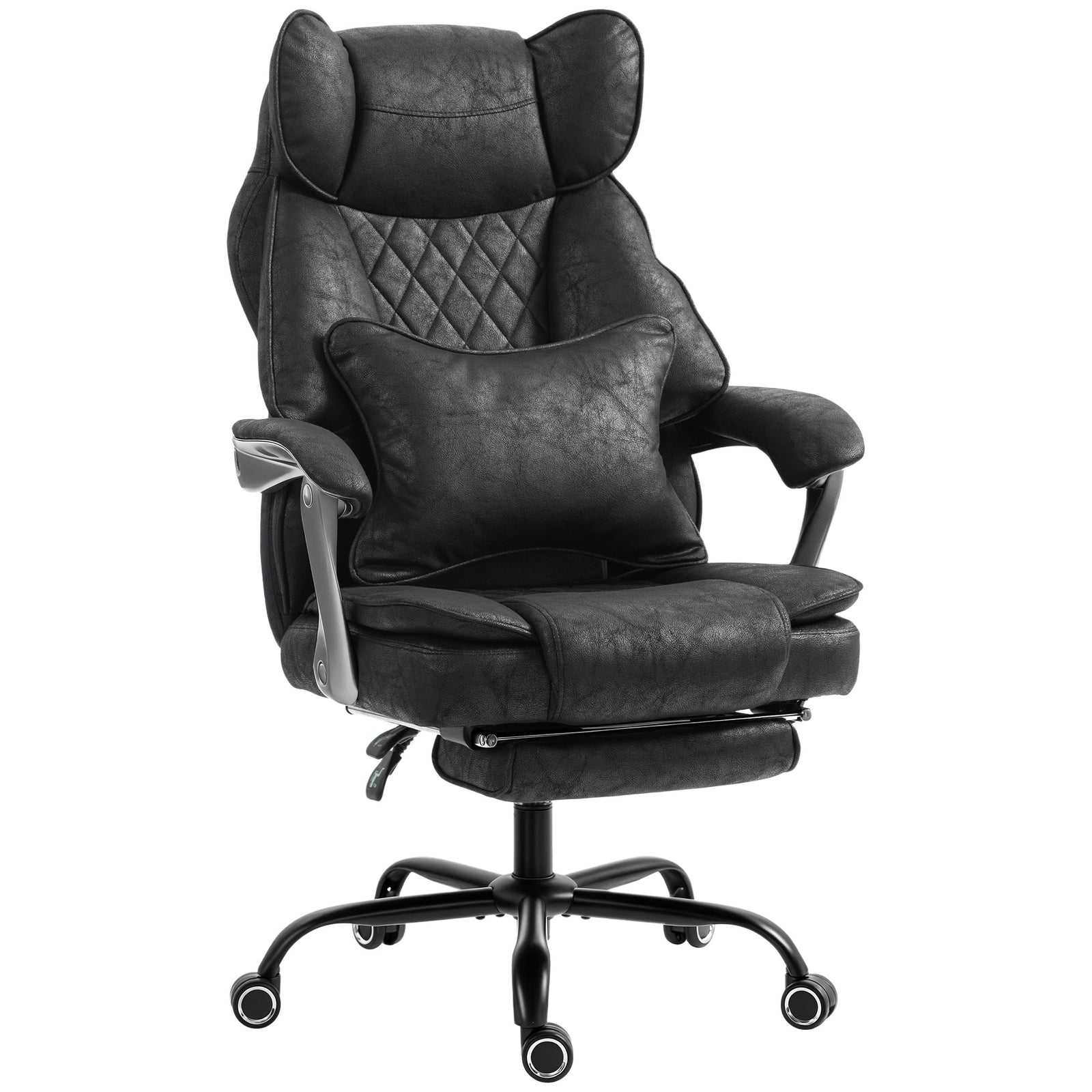 HOMCOM Executive Office Chair, Leathaire Big and Tall Office Chair 180 kg with Wide Seat, Reclining, Lumbar Support, Black