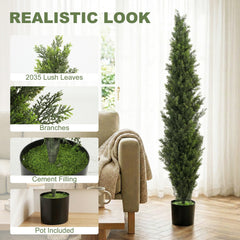 HOMCOM Set of 2 Decorative Artificial Plants Cypress in Weighted Pot, Fake Plant with 2035 Leaves, 150 cm