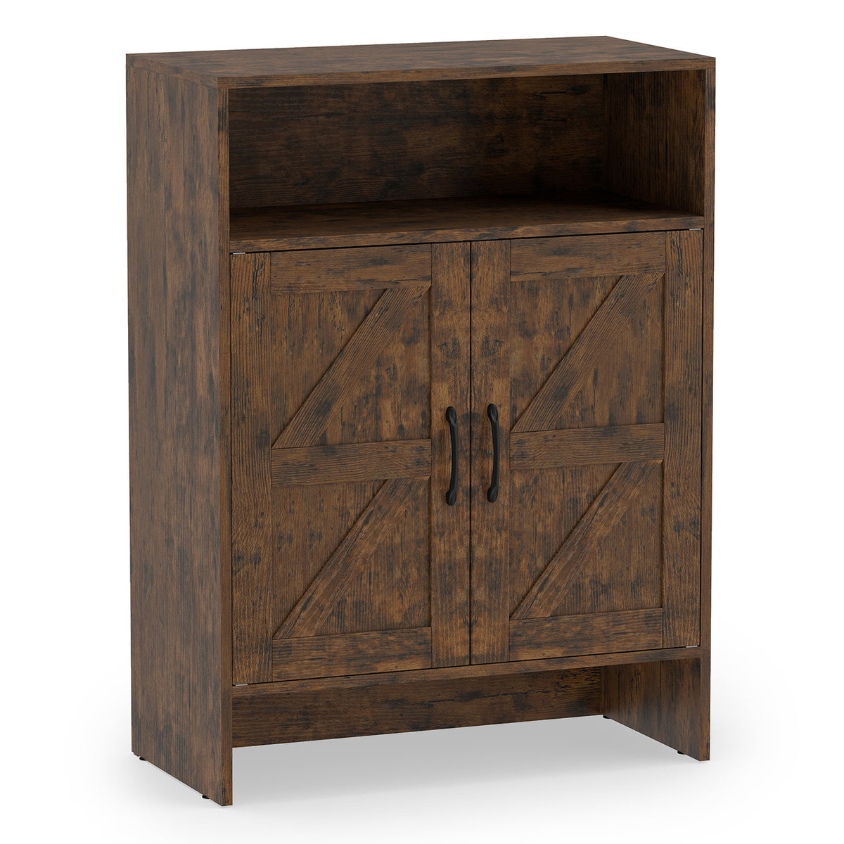 Shoe Cabinet with 2 Barn Doors and Adjustable Shelves for Entryway-Brown