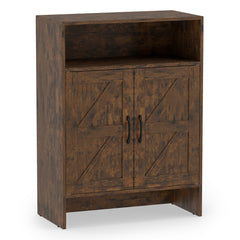 Shoe Cabinet with 2 Barn Doors and Adjustable Shelves for Entryway-Brown