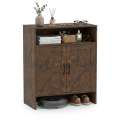 Shoe Cabinet with 2 Barn Doors and Adjustable Shelves for Entryway-Brown