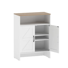 Shoe Cabinet with 2 Barn Doors and Adjustable Shelves for Entryway-White