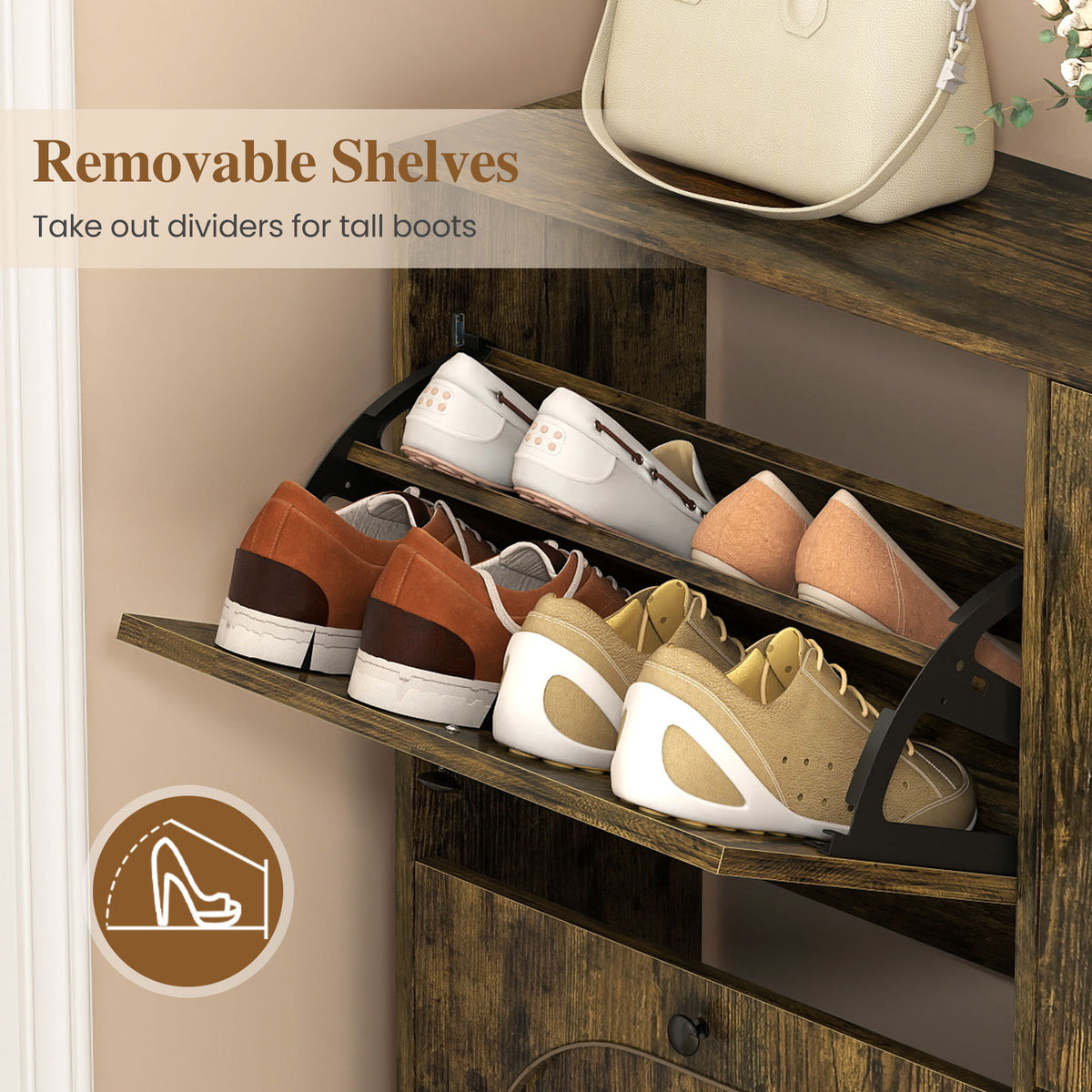 Shoe Storage Cabinet with 4 Flip Drawers for Entryway-Rustic Brown