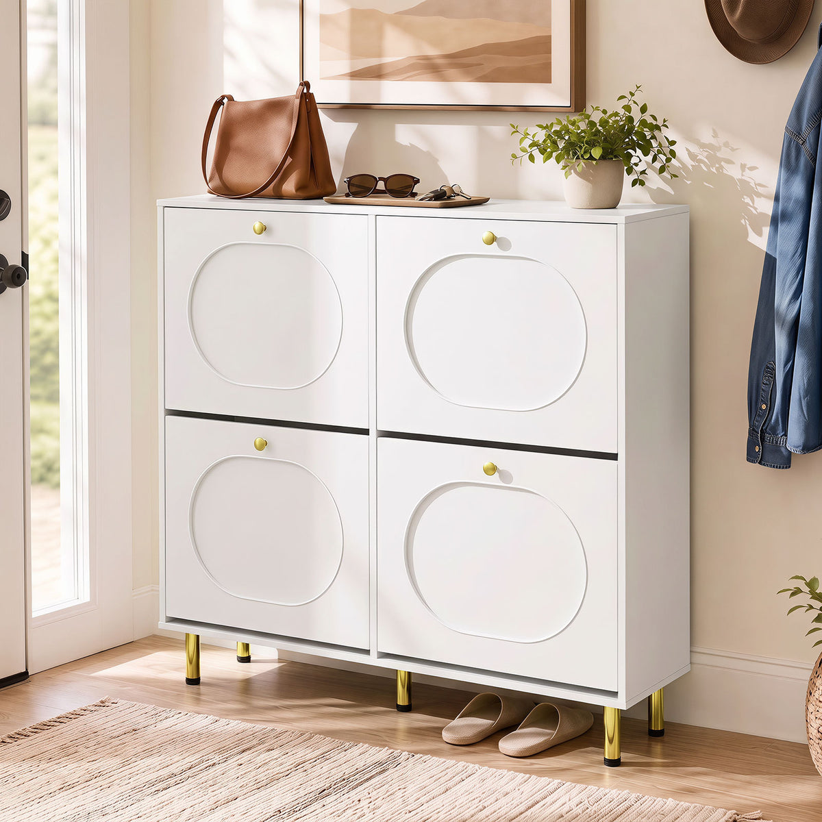Shoe Storage Cabinet with 4 Flip Drawers for Entryway-White