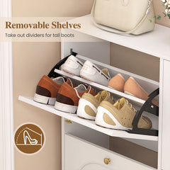 Shoe Storage Cabinet with 4 Flip Drawers for Entryway-White