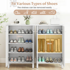 Shoe Storage Cabinet with Removable Shelves and 2 Doors for Entryway-White